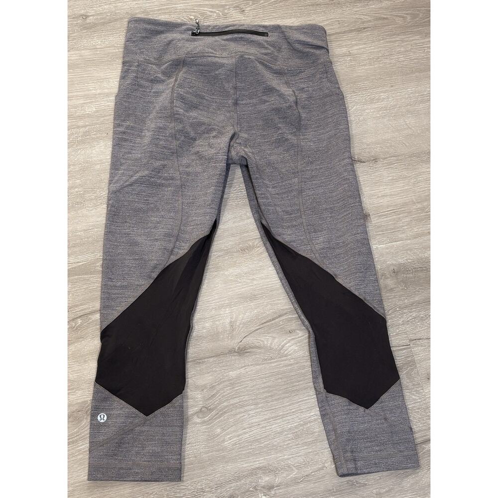 Lululemon Pace Rival Crop Leggings Sz‎ 8 Gray Black Zip Pocket - Picture 2 of 4